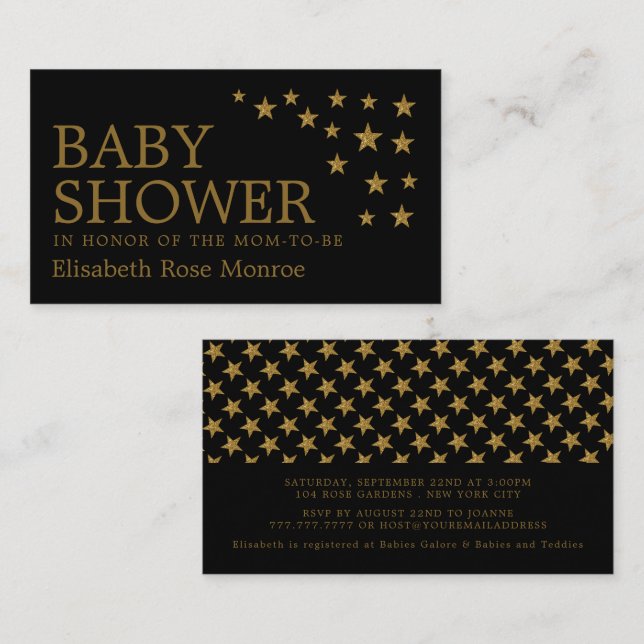 Gold Glitzer Stars, Baby Shower Ticket Einladung (Vorne/Hinten)