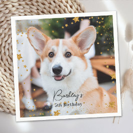 Gold Glitzer Stars Custom Foto Pet Hund Geburtstag Serviette