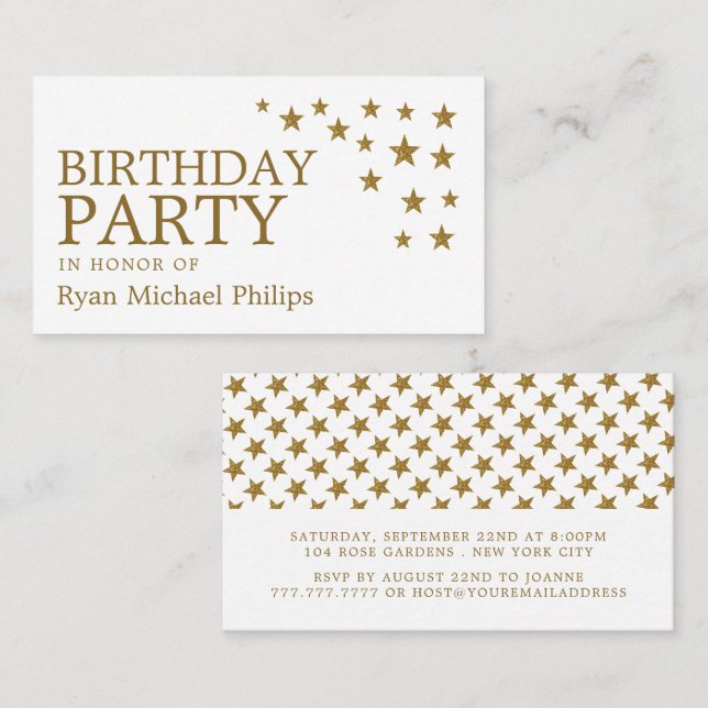 Gold Glitzer Stars, Geburtstagsparty Ticket (Vorne/Hinten)