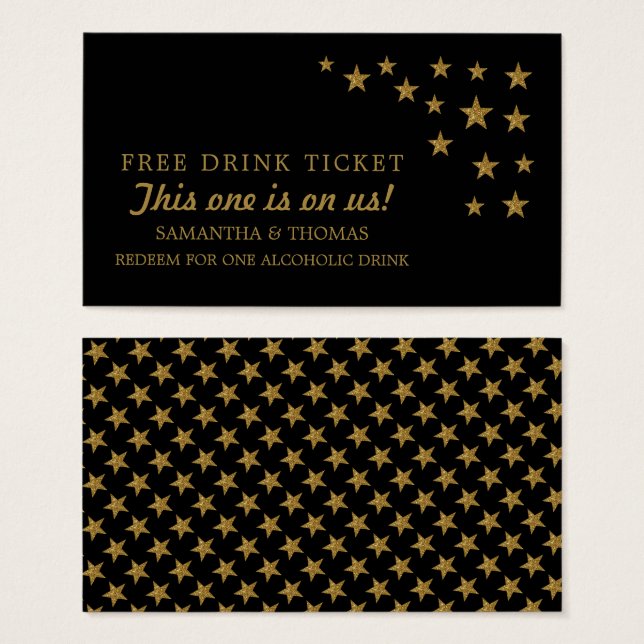 Gold Glitzer Stars Gratis Drink Ticket (Vorne & Hinten)