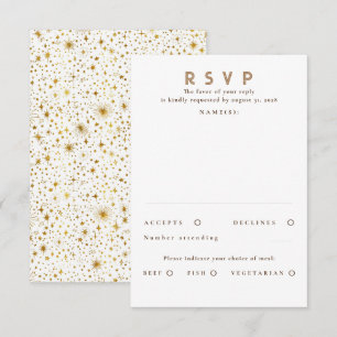Gold Glitzer Stars Modernes Hochzeitsszenario RSVP Karte