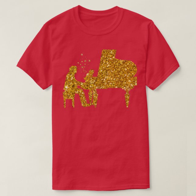 Gold Glitzer Stars Piano Player T-Shirt (Design vorne)