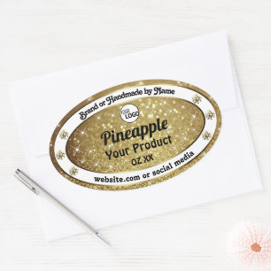 Gold Glitzer Stars Produktmarken Rhinestones Logo Ovaler Aufkleber