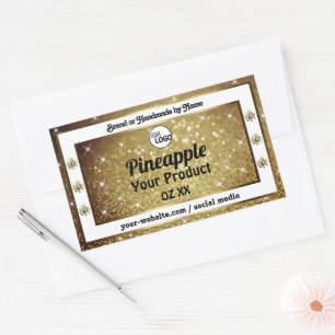 Gold Glitzer Stars Produktmarken Rhinestones Logo Rechteckiger Aufkleber