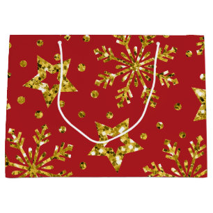 Gold Glitzer Stars & Schneeflocken Große Geschenktüte