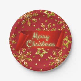 Gold Glitzer Stars & Schneeflocken Pappteller