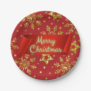 Gold Glitzer Stars & Schneeflocken Pappteller