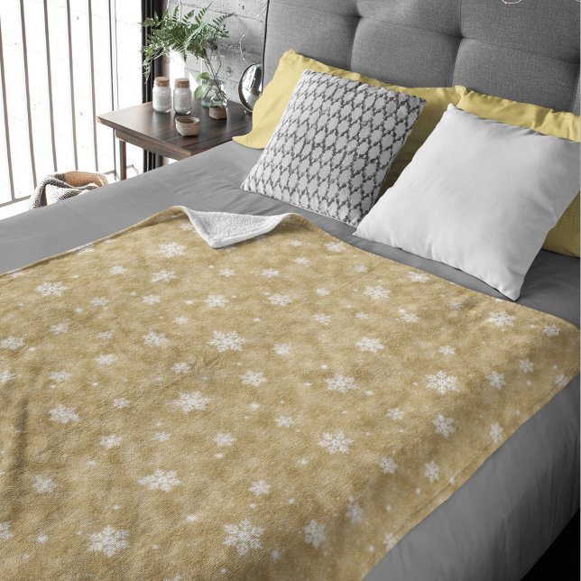 Gold Glitzer Stars Snowflakes Fleece Blankon (Von Creator hochgeladen)