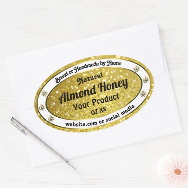 Gold Glitzer Stars Sparkle Diamonds Produktkennzei Ovaler Aufkleber (Umschlag)