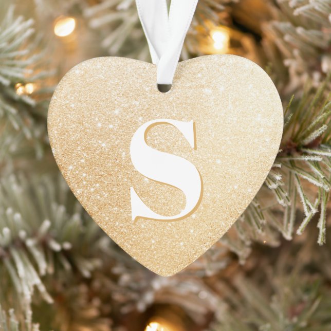 Gold Glitzer Stilvolle Mit Monogramm Acrylschmuck Ornament (Baum)