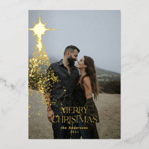 Gold Glitzer strahlt blau modernen Weihnachtsfeier Folien Feiertagskarte