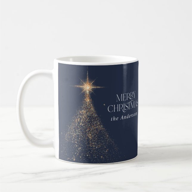 Gold Glitzer strahlt blau modernes WeihnachtsFoto Kaffeetasse (Links)