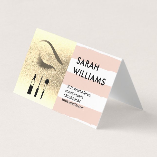 Gold Glitzer | Streifen | Eye Lash Beauty Visitenkarten (Vorderseite)
