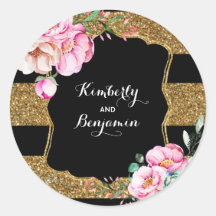 Gold Glitzer Streifen und rosa Blume Vintag Chic