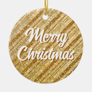 Gold Glitzer Stripes Frohe Weihnachten Couple Foto Keramik Ornament