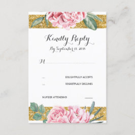 Gold Glitzer Stripes Rosa Blumenzange RSVP Karte