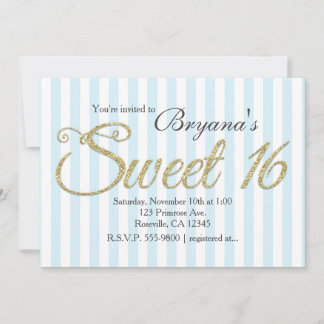 GOLD GLITZER SWEET 16 Blue Party Einladungen