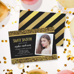 Gold Glitzer Sweet 16 Foto Einladung zum Geburtsta