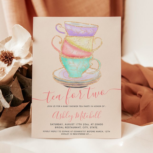 Gold Glitzer Tee Becher Aquarell Kinderdusche Einladung (Gold glitter tea cup watercolor chic baby shower invitation)
