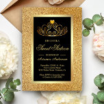 Gold Glitzer Tiara Princess Black 16 . Geburtstag Einladung<br><div class="desc">Das elegante 16 . Geburtstag lädt Sie mit einem wunderschönen Tiara auf einem vergoldeten Glitzer-Hintergrund in den Imitaten ein. Fügen Sie einfach Ihre Veranstaltungsdetails zu dieser einfach zu bedienenden Vorlage hinzu,  um sie zu einer einmaligen Einladung zu machen.</div>