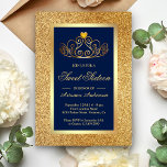 Gold Glitzer Tiara Princess Blue 16 . Geburtstag Einladung<br><div class="desc">Das elegante 16 . Geburtstag lädt Sie mit einem wunderschönen Tiara auf einem vergoldeten Glitzer-Hintergrund in den Imitaten ein. Fügen Sie einfach Ihre Veranstaltungsdetails zu dieser einfach zu bedienenden Vorlage hinzu,  um sie zu einer einmaligen Einladung zu machen.</div>