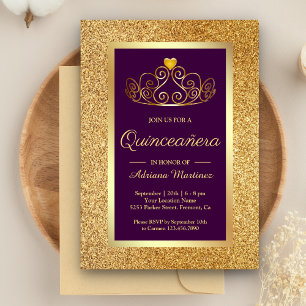 Gold Glitzer Tiara Princess Lila Quinceanera Einladung