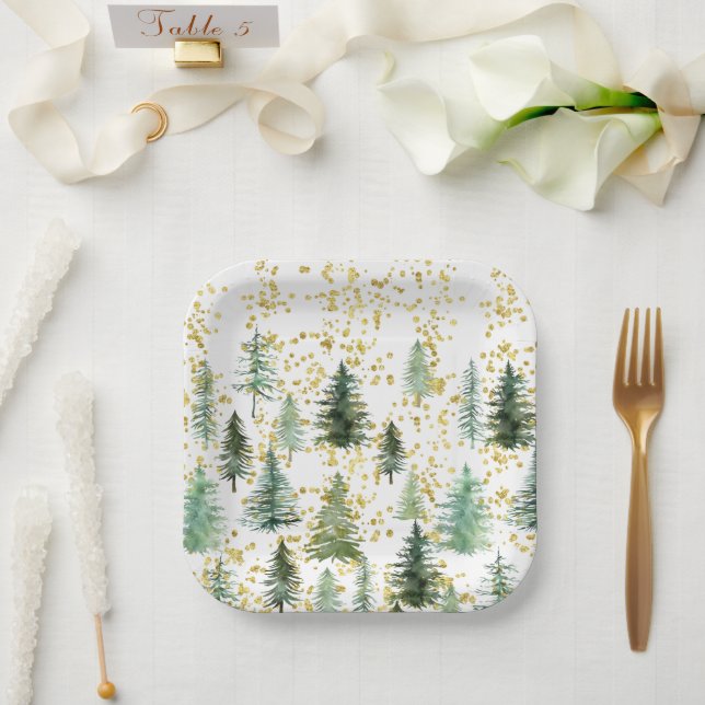 Gold Glitzer Trees Weihnachtspapier Tafel Pappteller (Hochzeit)