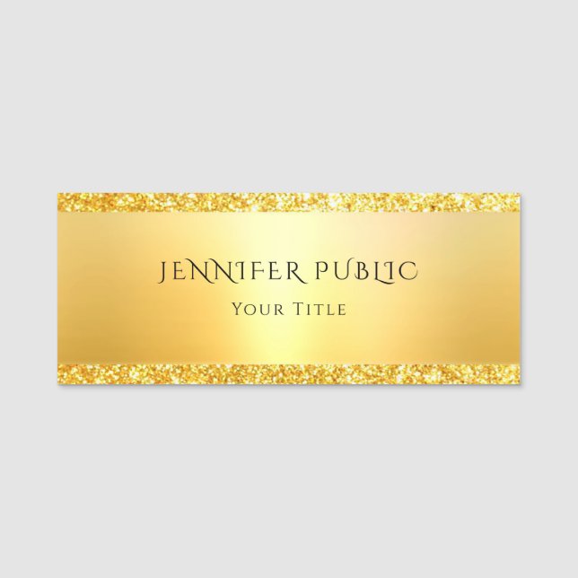 Gold Glitzer Trendy Elegantes glamouröses Template Namensschild (Vorderseite)