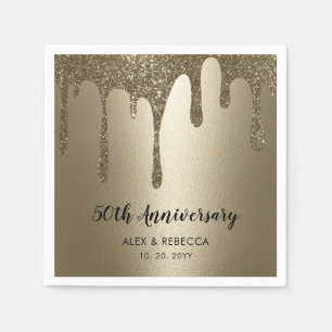 Gold Glitzer Tropfen 50 Jahre Hochzeit  Serviette