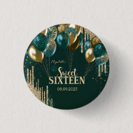 Gold Glitzer Tropfen Balloons Green Sweet 16 Button