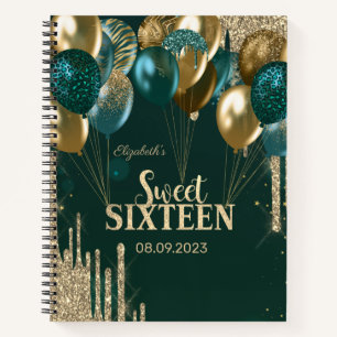 Gold Glitzer Tropfen Balloons Green Sweet 16 Notizbuch