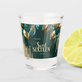 Gold Glitzer Tropfen Balloons Green Sweet 16 Schnapsglas