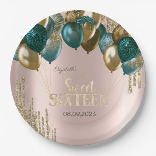 Gold Glitzer Tropfen Balloons Rose Gold Sweet 16 Pappteller