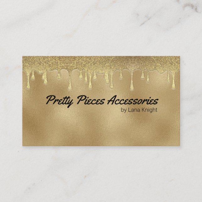 Gold Glitzer Tropfen Bekleidung Boutique oder Schm Visitenkarte (Vorderseite)