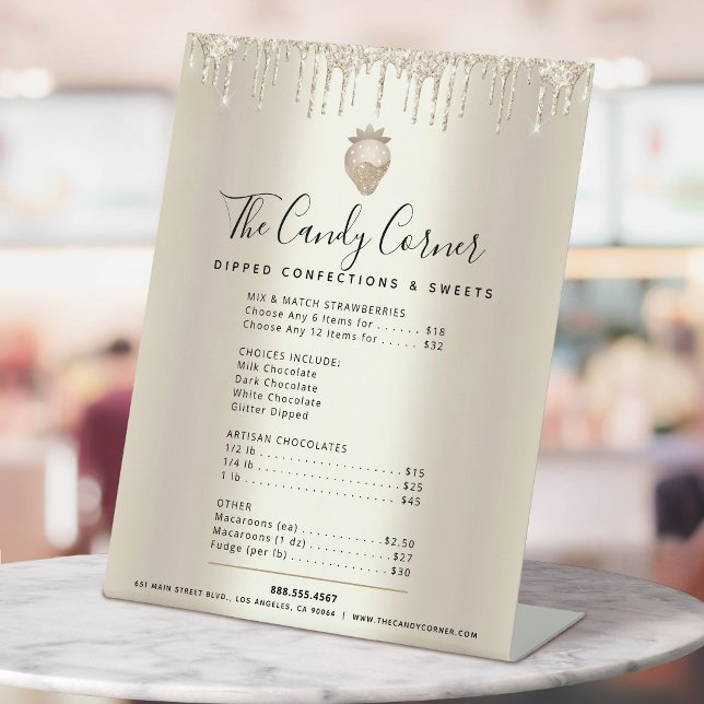 Gold Glitzer Tropfen Dessert Süßigkeiten Menü Prei Sockelschild (Von Creator hochgeladen)