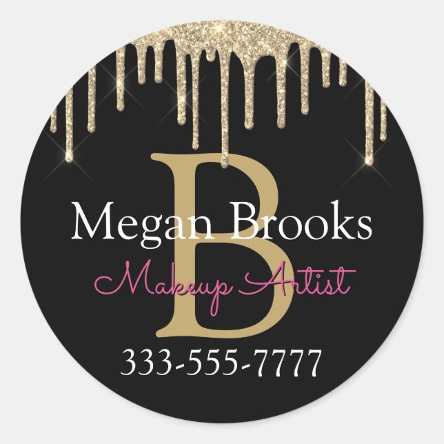 Gold Glitzer Tropfen, DIY Name & Monogram Beruf Runder Aufkleber (Vorderseite)