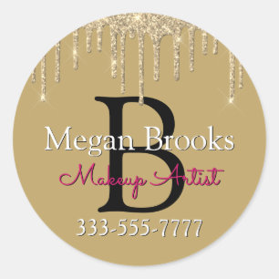 Gold Glitzer Tropfen DIY Name Monogram Business Bl Runder Aufkleber