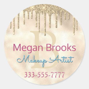 Gold Glitzer Tropfen, DIY Name, Monogramm Titel Bl Runder Aufkleber