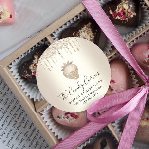 Gold Glitzer Tropfen Erdbeeren Confection Süßigkei Runder Aufkleber