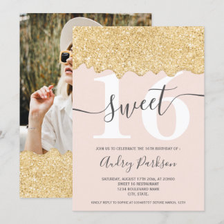 Gold Glitzer Tropfen Foto Pastellrosa Chic Sweet 1 Einladung