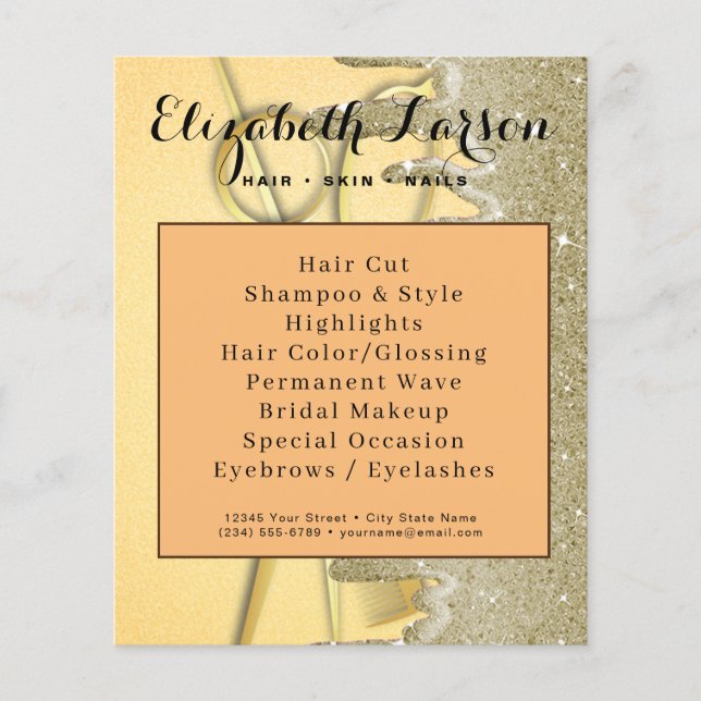 Gold Glitzer Tropfen Friseur Stylist Salon Friseur Flyer (Vorne)