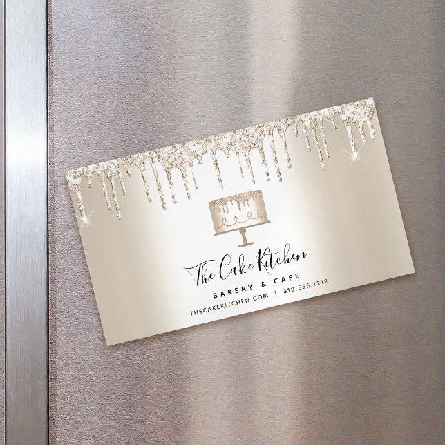 Gold Glitzer Tropfen Kuchen Bäckerei Konditorei Ko Magnetische Visitenkarte (Von Creator hochgeladen)