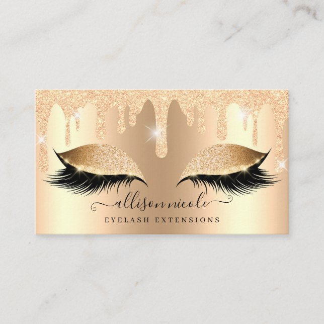Gold Glitzer Tropfen Metallic Foil Eyelash Visitenkarte (Vorderseite)