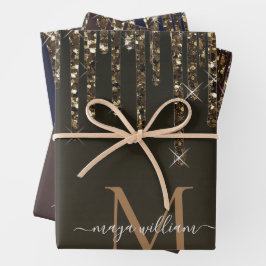 Gold Glitzer Tropfen Personalisiert Monogram Lehre Geschenkpapier Set