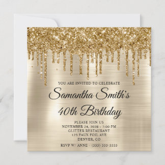 Gold Glitzer Tropfen Platinum Foil 40. Geburtstag Einladung