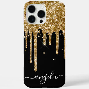 Gold Glitzer Tropfen Schwarze Glam Signatur iPhone 16 Pro Max Hülle