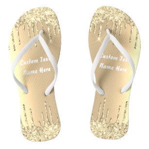Gold Glitzer Tropfen Textname Luxus Flip Flops