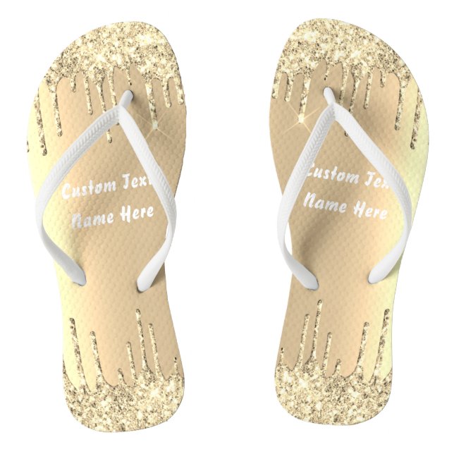 Gold Glitzer Tropfen Textname Luxus Flip Flops (Fußbett)