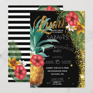 Gold Glitzer Tropical Blume Graduation Party Einladung