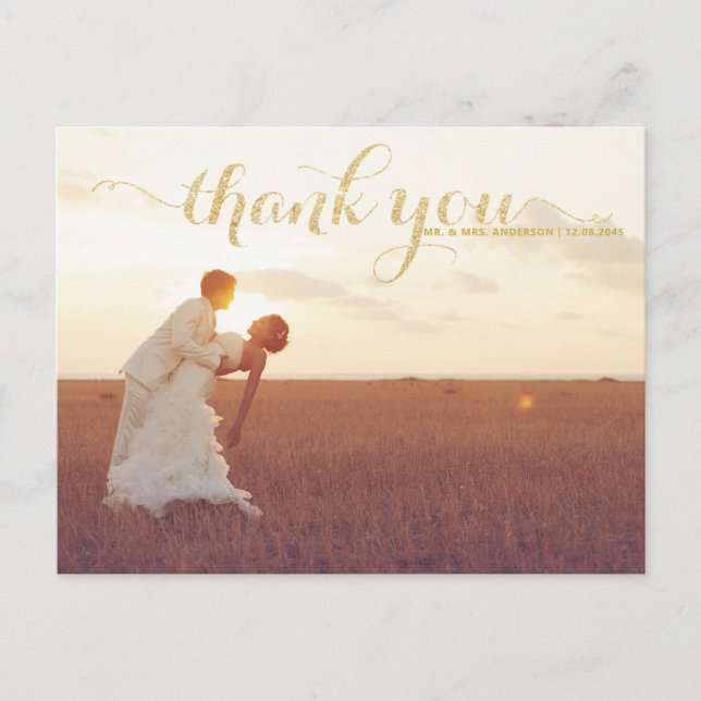 GOLD GLITZER TYPOGRAPHY WEDD DANK IHNEN POSTCARD POSTKARTE (Vorderseite)